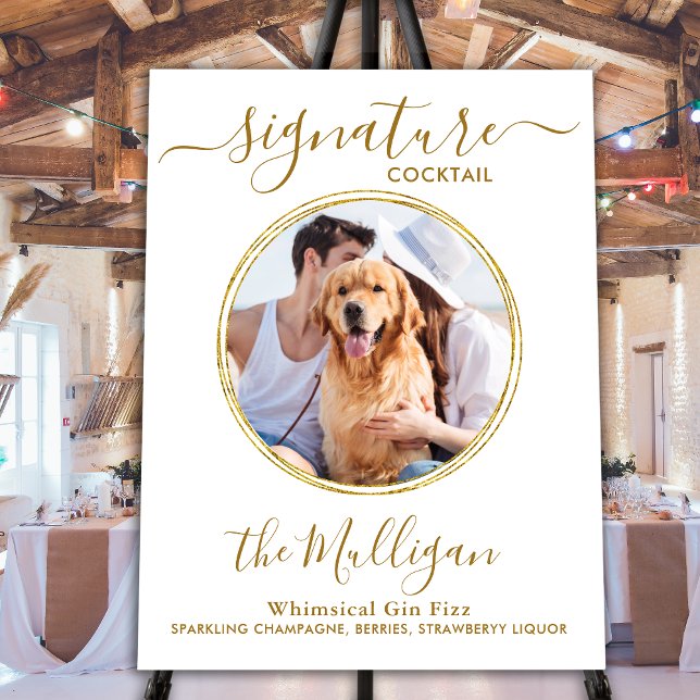 Wedding Signature Cocktail Gold Custom Pet Photo Foam Board (Creator Uploaded)