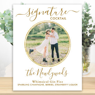 Wedding Signature Cocktail Gold Custom Photo Bar  Poster