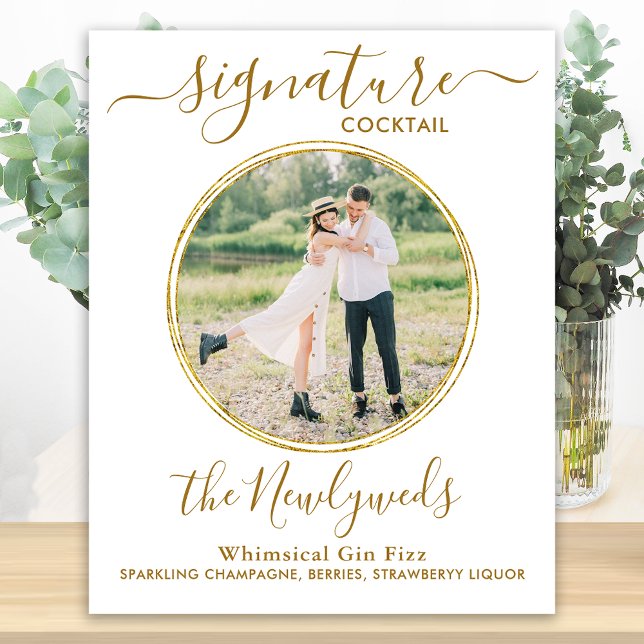 Wedding Signature Cocktail Gold Custom Photo Bar  Poster (Creator Uploaded)