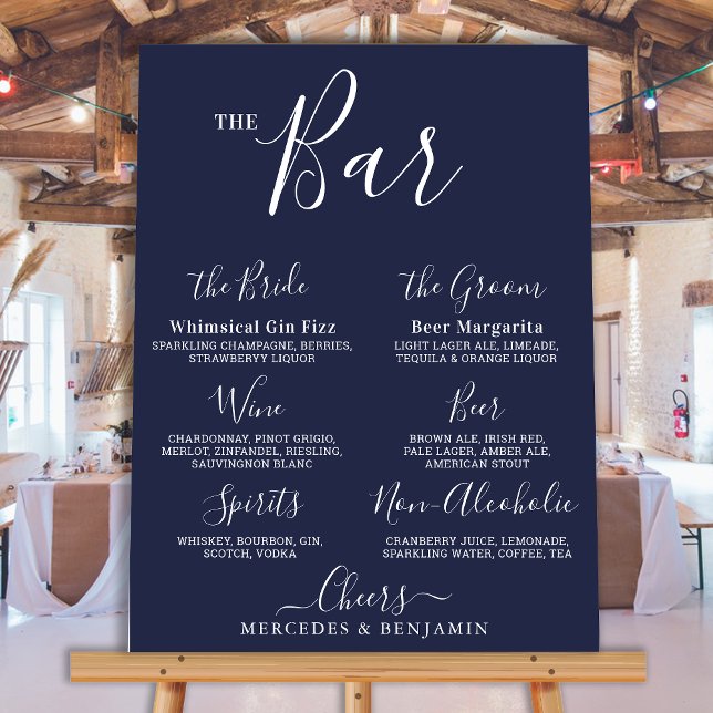 Wedding Signature Drink Bar Personalized Navy Blue Foam Board (Creator Uploaded)