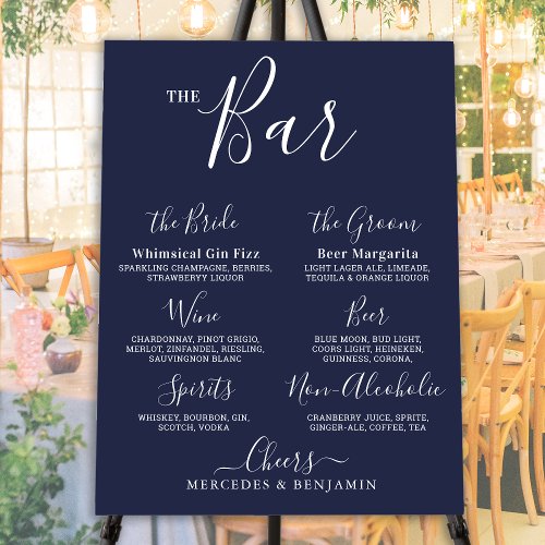 Wedding Signature Drink Bar Personalized Navy Blue Foam Board