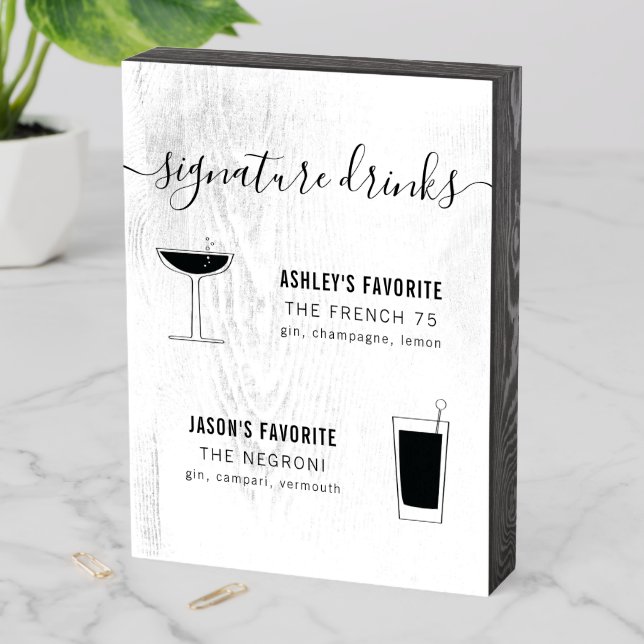 Wedding Signature Drink Cocktail w/ Retro Glasses Wooden Box Sign (In Situ Vertical)