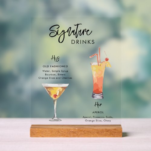 Wedding Signature Drink His and Hers Acrylic Sign