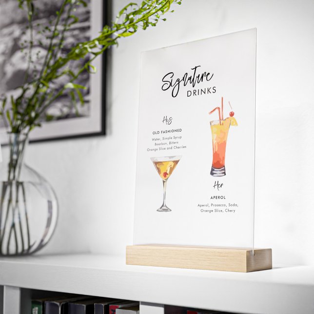Wedding Signature Drink His and Hers Acrylic Sign (Wedding Party Signature Drink Acrylic Sign)