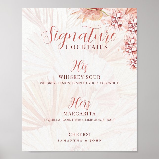 Wedding Signature Drink His Hers Cocktail Open Bar Poster (Front)