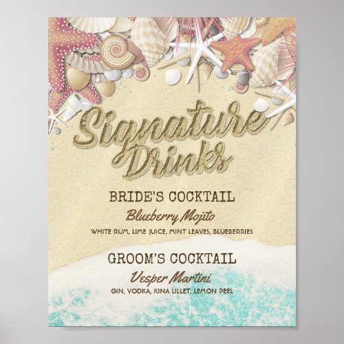 Wedding Signature Drink Menu Summer Beach Starfish Poster