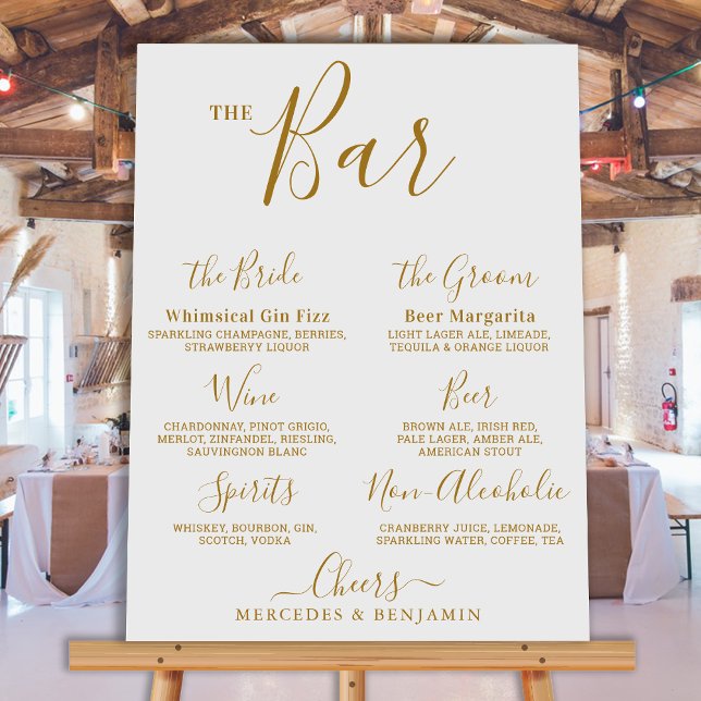 Wedding Signature Drink Personalized Gold Bar  Foam Board (Creator Uploaded)