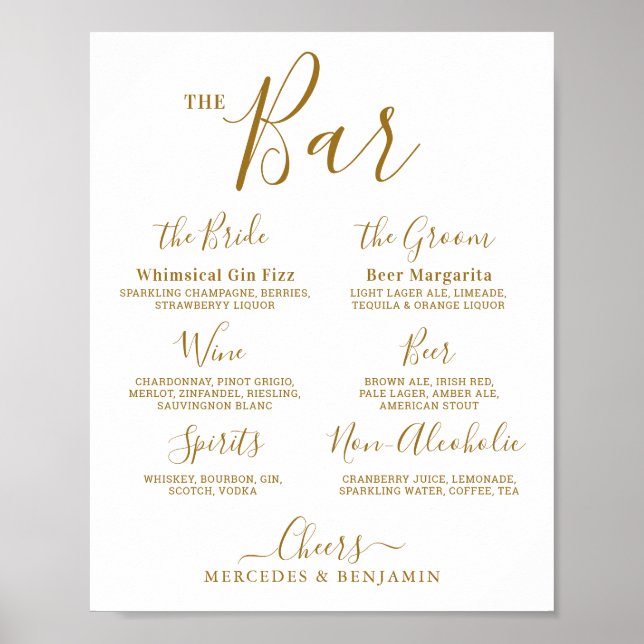 Wedding Signature Drink Personalized Gold Bar  Poster (Front)
