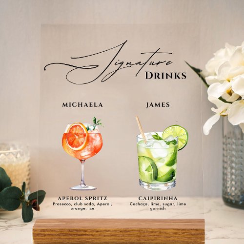 Wedding Signature Drinks 50 Watercolor Cocktails Acrylic Sign