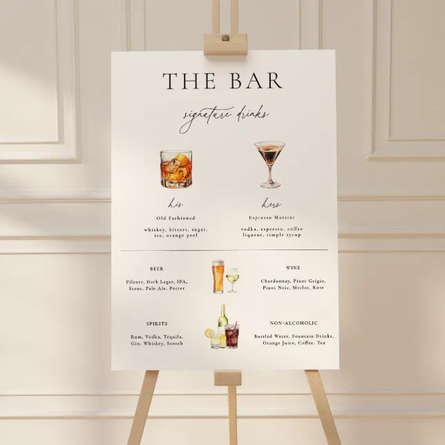 Wedding Signature Drinks Bar List Sign | Zazzle