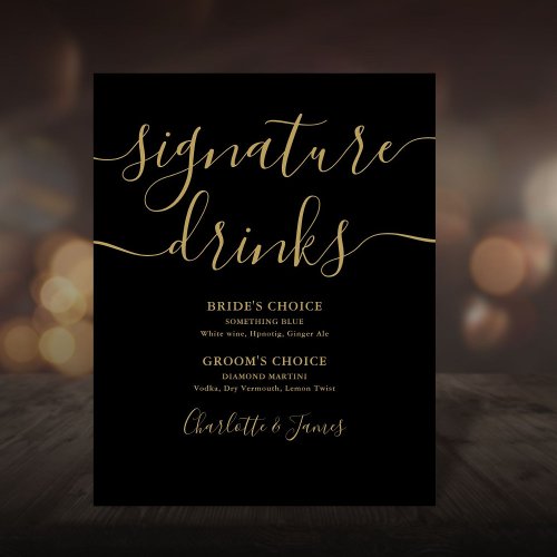 Wedding Signature Drinks Black Gold Sign 