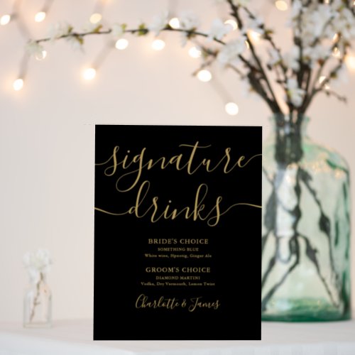 Wedding Signature Drinks Black Gold Sign 