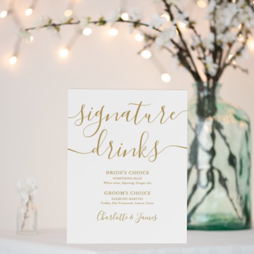 Wedding Signature Drinks Gold Script Sign 