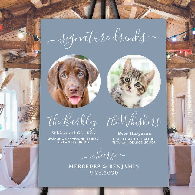 Wedding Signature Drinks Pet Dog Photo Dusty Blue  Foam Board (Creator Uploaded)