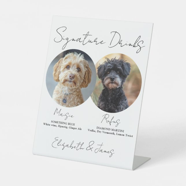 Wedding Signature Drinks Pets Dogs 2 Photos Pedestal Sign (Front)