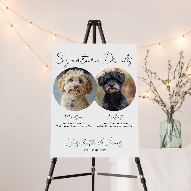 Wedding Signature Drinks Pets Dogs 2 Photos Sign (In Situ (Stand))