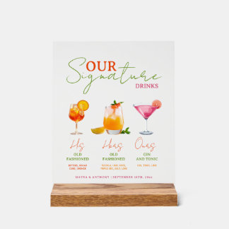 wedding Signature Drinks Sign, Colorful Signature Acrylic Sign