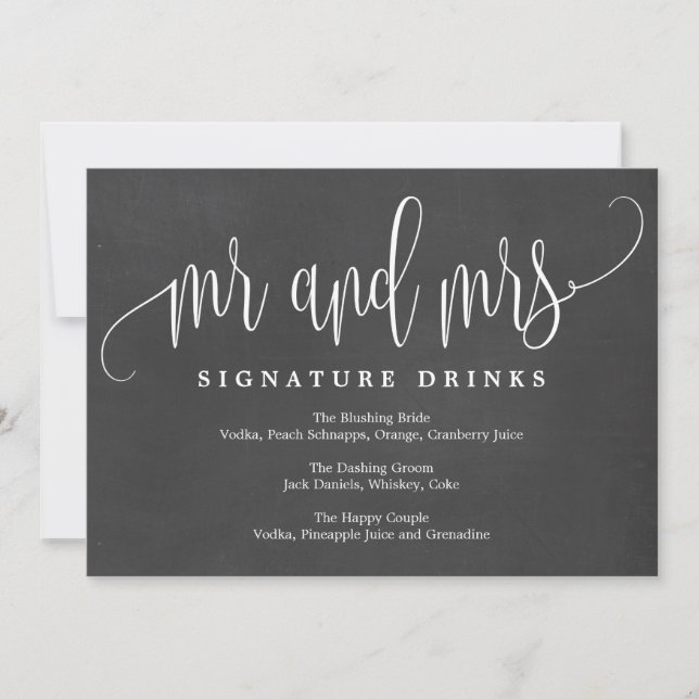 Wedding Signature Drinks Sign - Lovely Calligraphy (Front)
