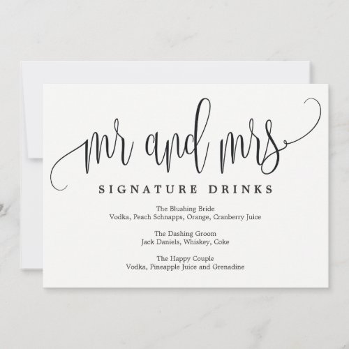 Wedding Signature Drinks Sign _ Lovely Calligraphy Invitation