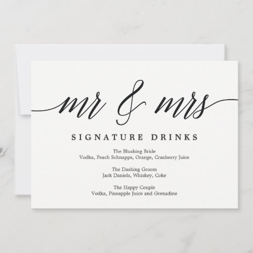 Wedding Signature Drinks Sign _ Modern Script Invitation