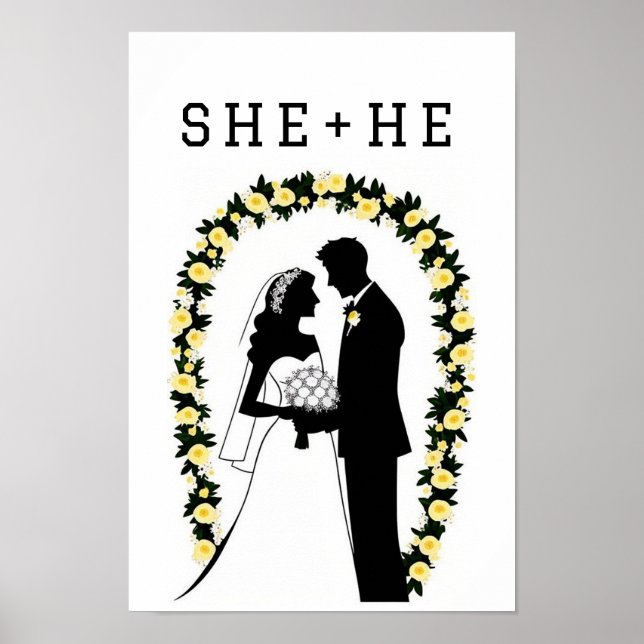 Wedding Silhouette of a Bride and Groom Poster (Front)