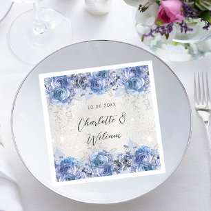 Wedding silver blue flowers napkins