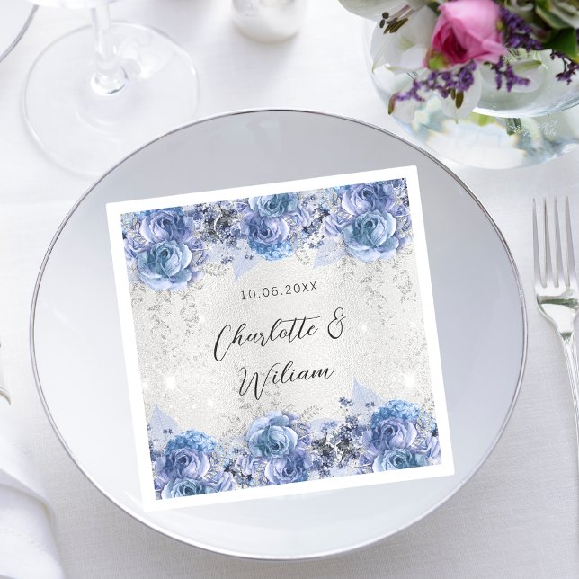 Wedding silver blue flowers napkins (Creator Uploaded)