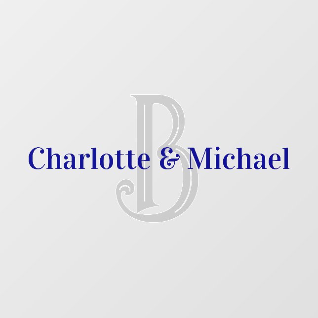 Wedding Silver Blue Monogram Elegant Script Names Floor Decals (Front)