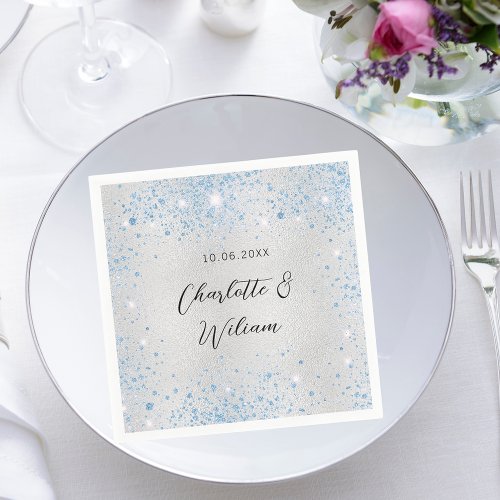 Wedding silver blue sparkles napkins