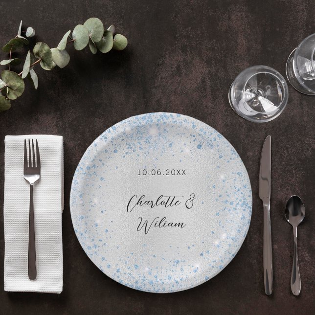 Wedding silver blue sparkles paper plates (Creator Uploaded)