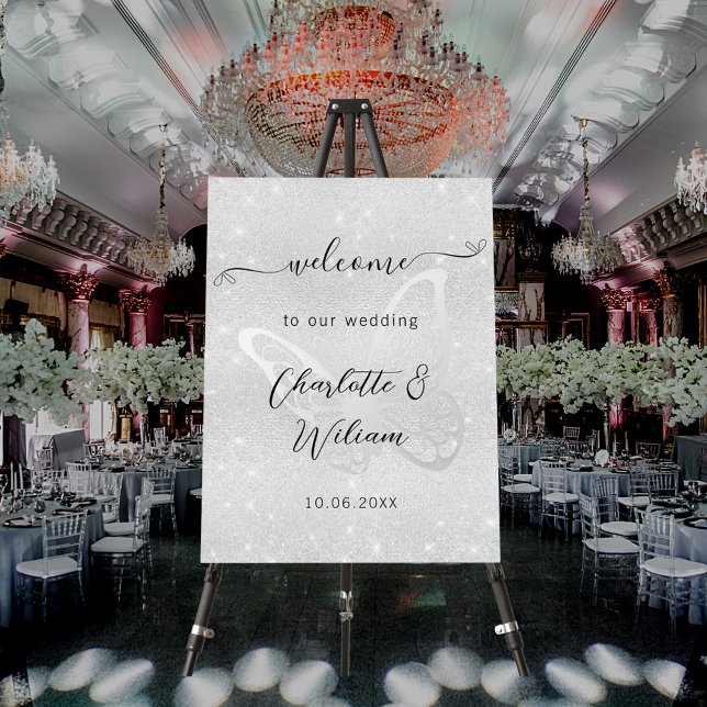 Wedding silver butterfly welcome foam board (Creator Uploaded)
