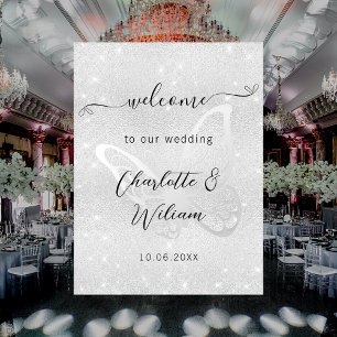 Wedding silver butterfly welcome poster