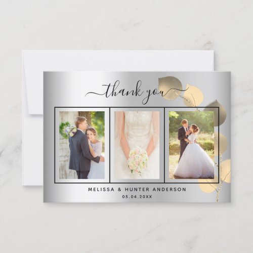 Wedding silver eucalyptus gold photo script thank you card