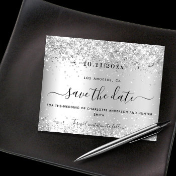 Wedding Silver Glitter Budget Save Date Flyer by Thunes at Zazzle