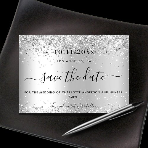 Wedding silver glitter elegant modern save the date