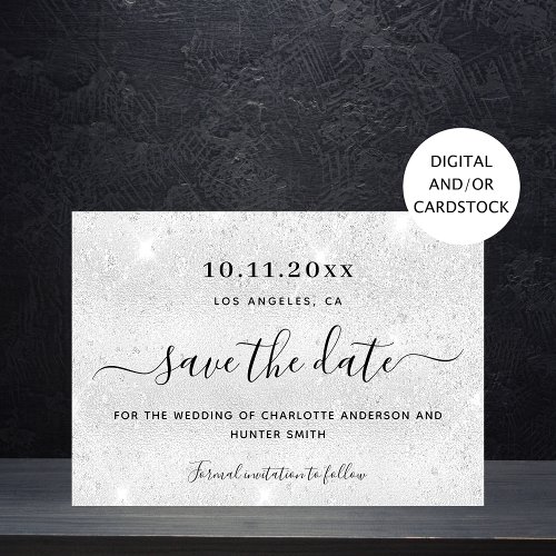 Wedding silver glitter elegant modern save the date