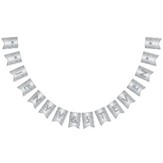 ☆WEDDING☆ Silver Glitter Look Bunting Flags