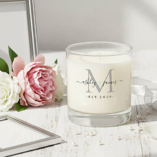 Wedding Silver Gray Monogram Names Year Est  Scented Candle