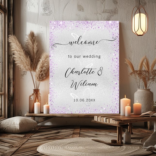 Wedding silver lavender butterflies welcome poster (Creator Uploaded)