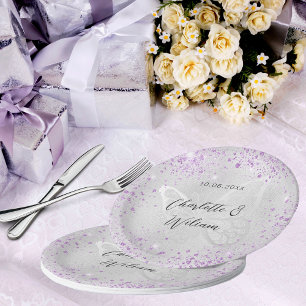 Wedding Silver lavender butterfly Paper Plates