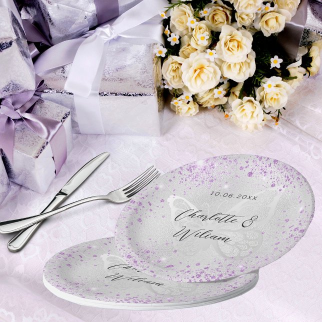 Wedding Silver lavender butterfly Paper Plates (Creator Uploaded)