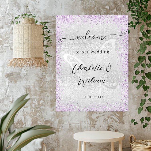 Wedding silver lavender butterfly welcome poster (Creator Uploaded)