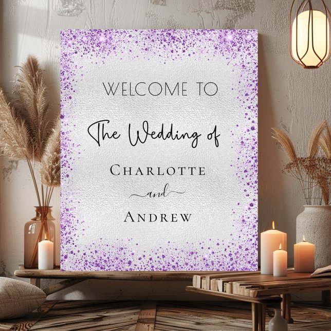 Wedding silver lavender sparkles welcome poster (Creator Uploaded)