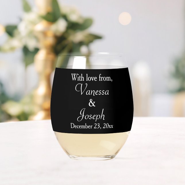 Wedding Silver Monogram Black White Stemless Wine Glass (Insitu (Wedding))