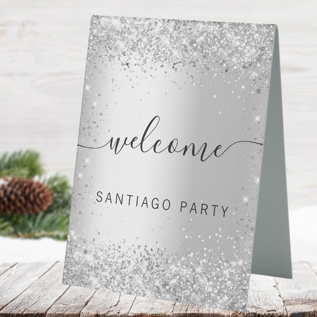 Wedding silver name script welcome table tent (Creator Uploaded)