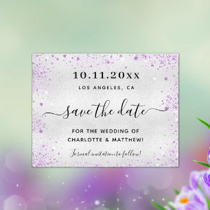 Wedding silver purple glitter budget save the date flyer