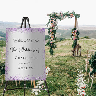 Wedding silver purple sparkles welcome foam board