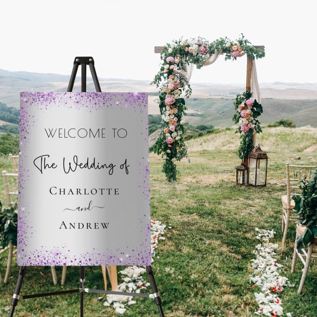 Wedding silver purple sparkles welcome foam board (Creator Uploaded)