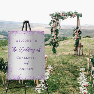 Wedding silver purple sparkles welcome foam board