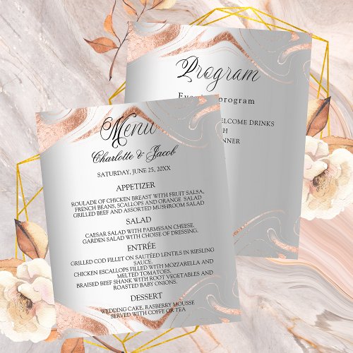 Wedding silver rose gold budget menu program flyer